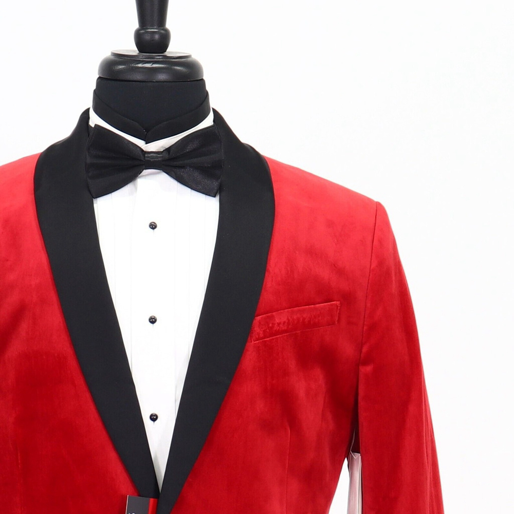 NEW J. Ferrar Slim 36R Red Velvet 1-Button Blazer Tuxedo Jacket W068 - Picture 3 of 8